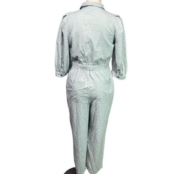 PUFF SLEEVE UTILITY JUMPSUIT LIGHT TEAL SEAFOAM GREEN WOMENS XS - Picture 4 of 5